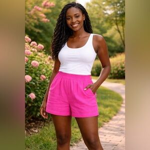 NWT GAP High Rise Linen Blend Shorts Very Berry Pink Pull On Summer Size XXL